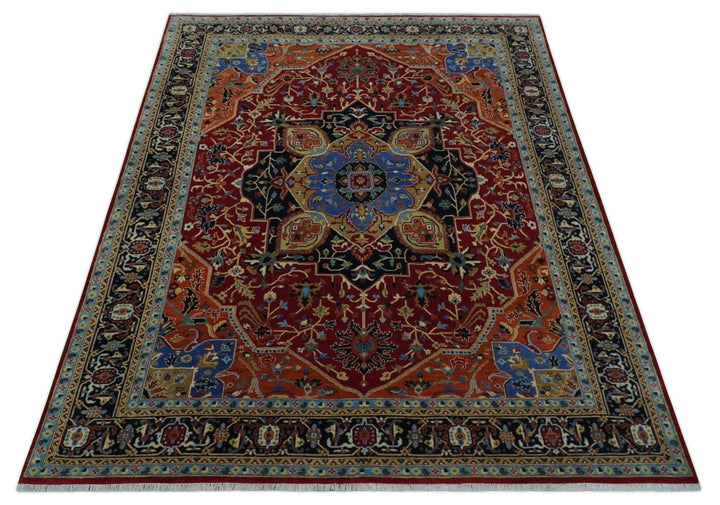 Fine Black, Brown and Rust 8x10 Traditional Hand Knotted wool Area Rug - The Rug Decor