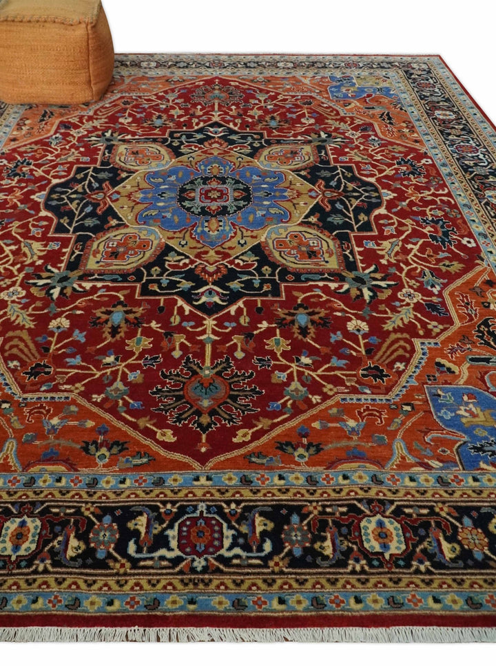 Fine Black, Brown and Rust 8x10 Traditional Hand Knotted wool Area Rug - The Rug Decor