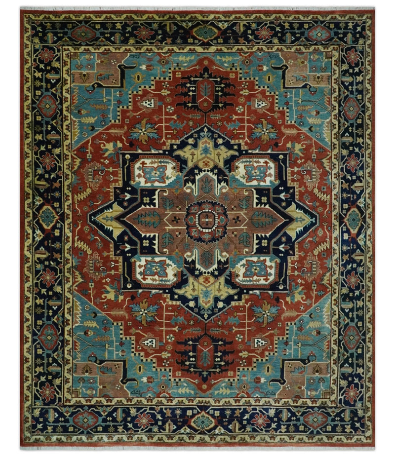 Fine Blue, Brown and Teal Traditional Floral Hand knotted 8x10 wool Area Rug - The Rug Decor