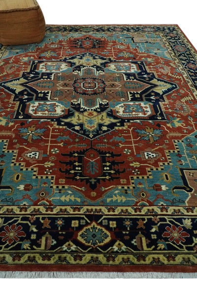 Fine Blue, Brown and Teal Traditional Floral Hand knotted 8x10 wool Area Rug - The Rug Decor