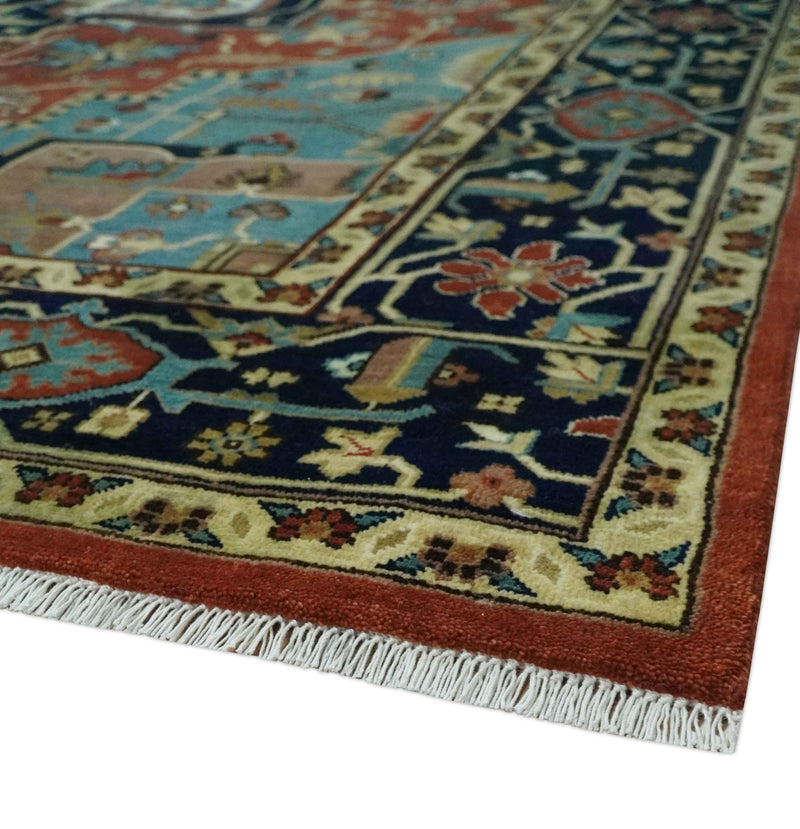 Fine Blue, Brown and Teal Traditional Floral Hand knotted 8x10 wool Area Rug - The Rug Decor