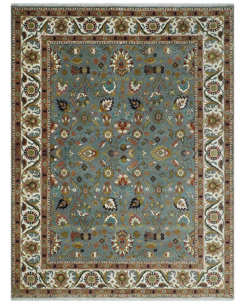 Fine Gray and Ivory Hand knotted Traditional 9x12 wool Area Rug - The Rug Decor