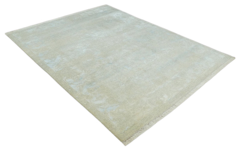 Fine Hand Knotted 8x10 Beige and Ivory Transitional Wool and Bamboo Silk Area Rug - The Rug Decor