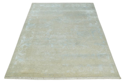 Fine Hand Knotted 8x10 Beige and Ivory Transitional Wool and Bamboo Silk Area Rug - The Rug Decor