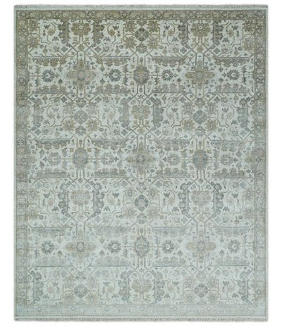 Fine Hand Knotted 8x10 Hand Knotted Ivory, Gray and Beige Traditionally Bamboo Silk Area Rug | TRDCP1070810 - The Rug Decor