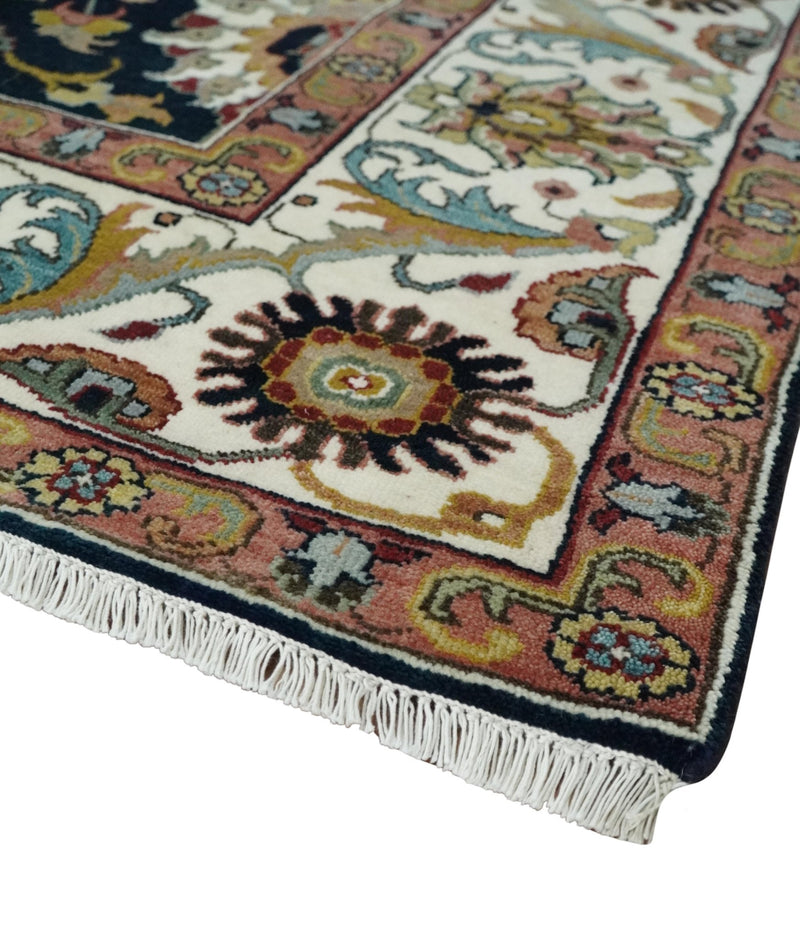 Fine Hand Knotted Black and Ivory 8x10 Traditional Wool Area Rug - The Rug Decor