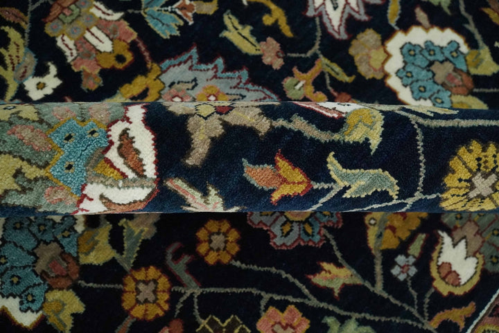 Fine Hand Knotted Black and Ivory 8x10 Traditional Wool Area Rug - The Rug Decor