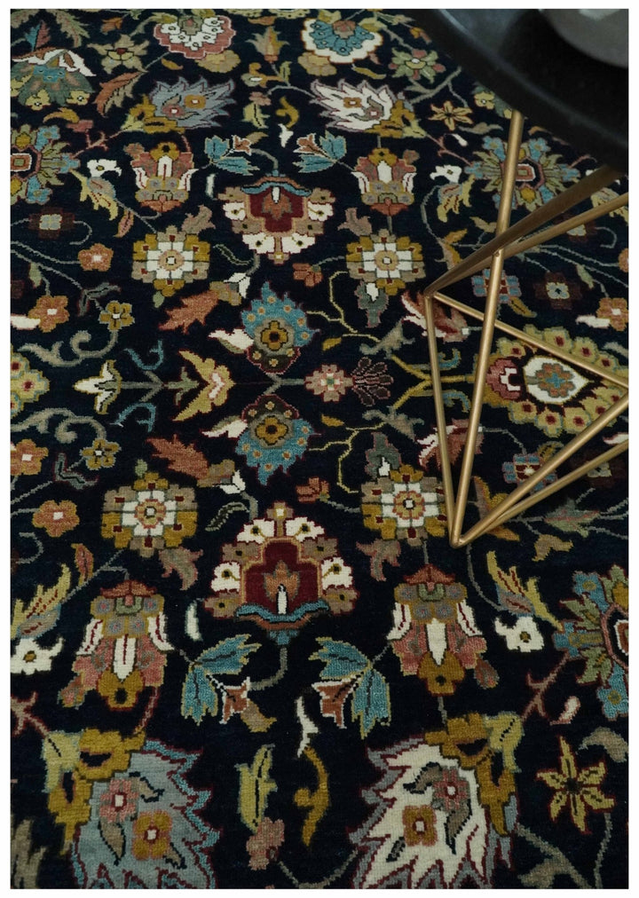 Fine Hand Knotted Black and Ivory 8x10 Traditional Wool Area Rug - The Rug Decor