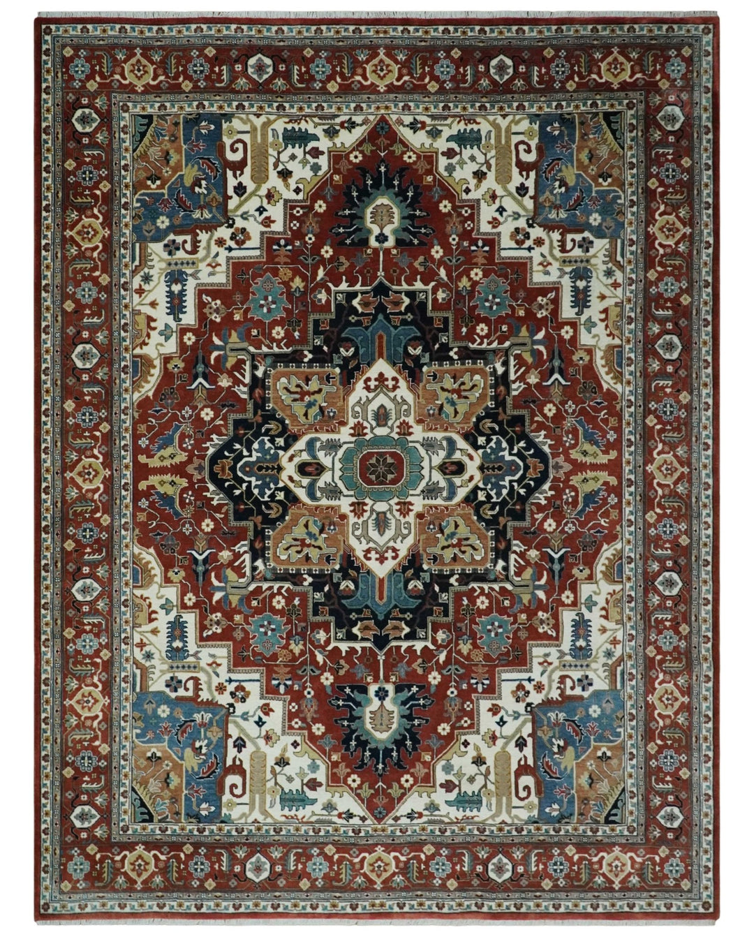 Fine Hand Knotted Brown and Ivory 8x10 and 9x12 Traditional Wool Area Rug - The Rug Decor