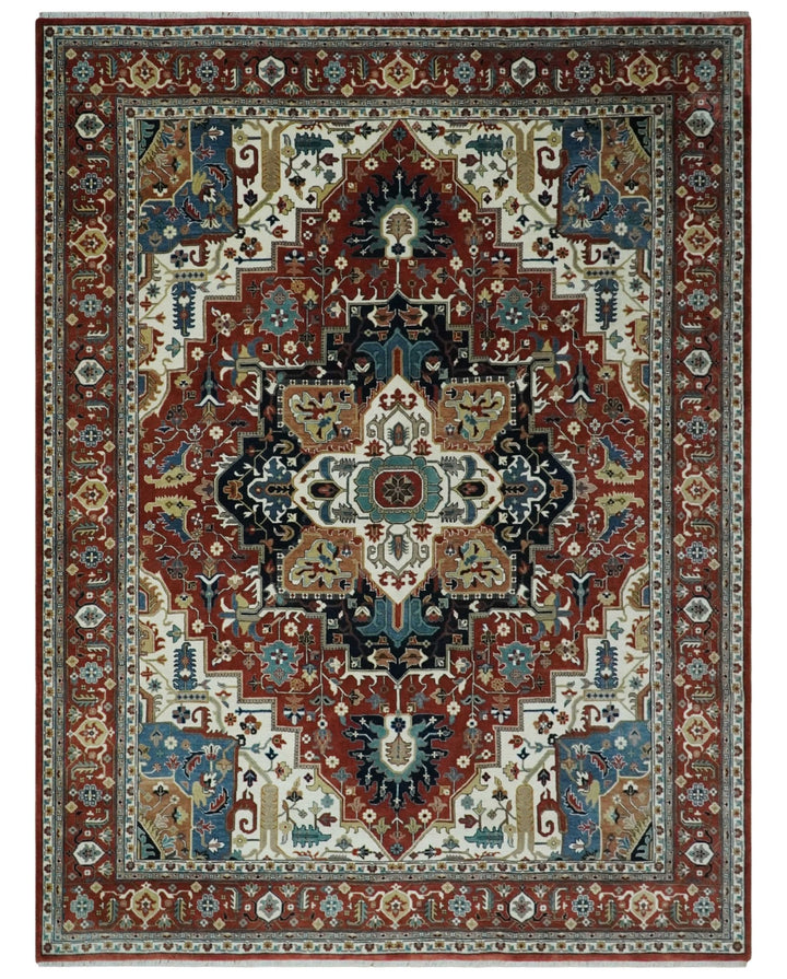 Fine Hand Knotted Brown and Ivory 8x10 and 9x12 Traditional Wool Area Rug - The Rug Decor