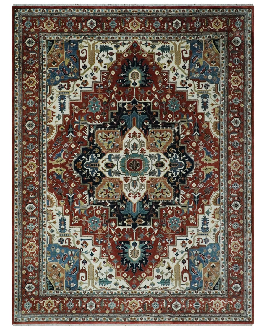 Fine Hand Knotted Brown and Ivory 8x10 and 9x12 Traditional Wool Area Rug - The Rug Decor