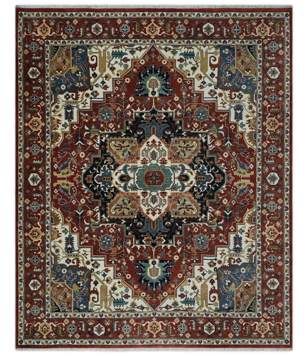Fine Hand Knotted Brown and Ivory 8x10 and 9x12 Traditional Wool Area Rug - The Rug Decor