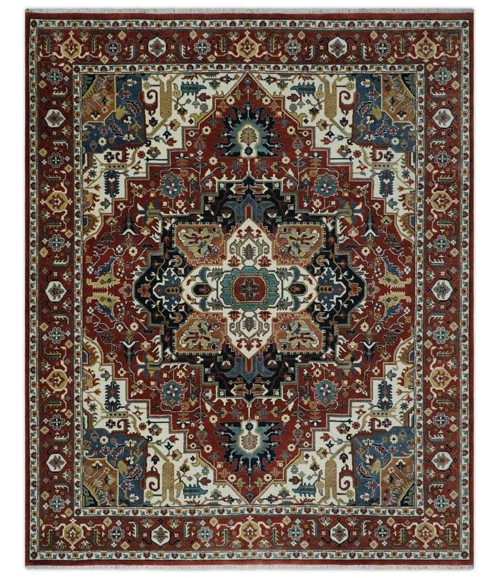 Fine Hand Knotted Brown and Ivory 8x10 and 9x12 Traditional Wool Area Rug - The Rug Decor