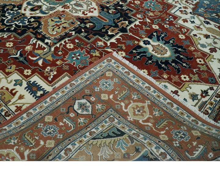 Fine Hand Knotted Brown and Ivory 8x10 and 9x12 Traditional Wool Area Rug - The Rug Decor