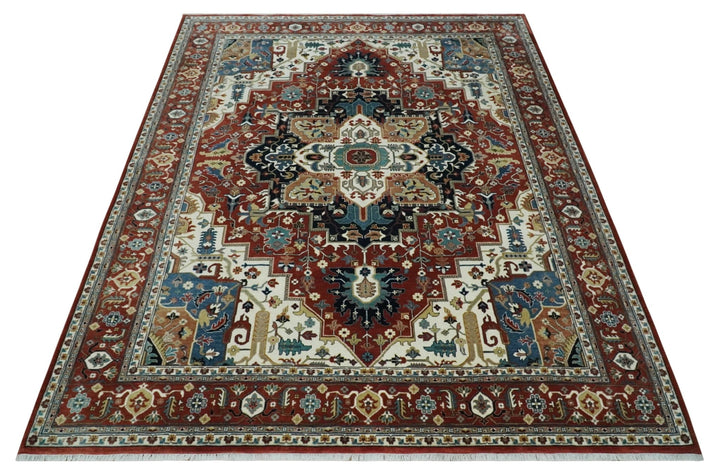 Fine Hand Knotted Brown and Ivory 8x10 and 9x12 Traditional Wool Area Rug - The Rug Decor