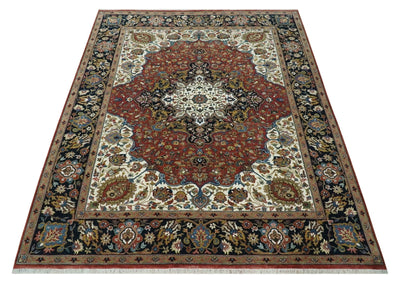 Fine Hand Knotted Brown, Ivory and Black 8x10 and 10x14 Traditional Wool Rug - The Rug Decor