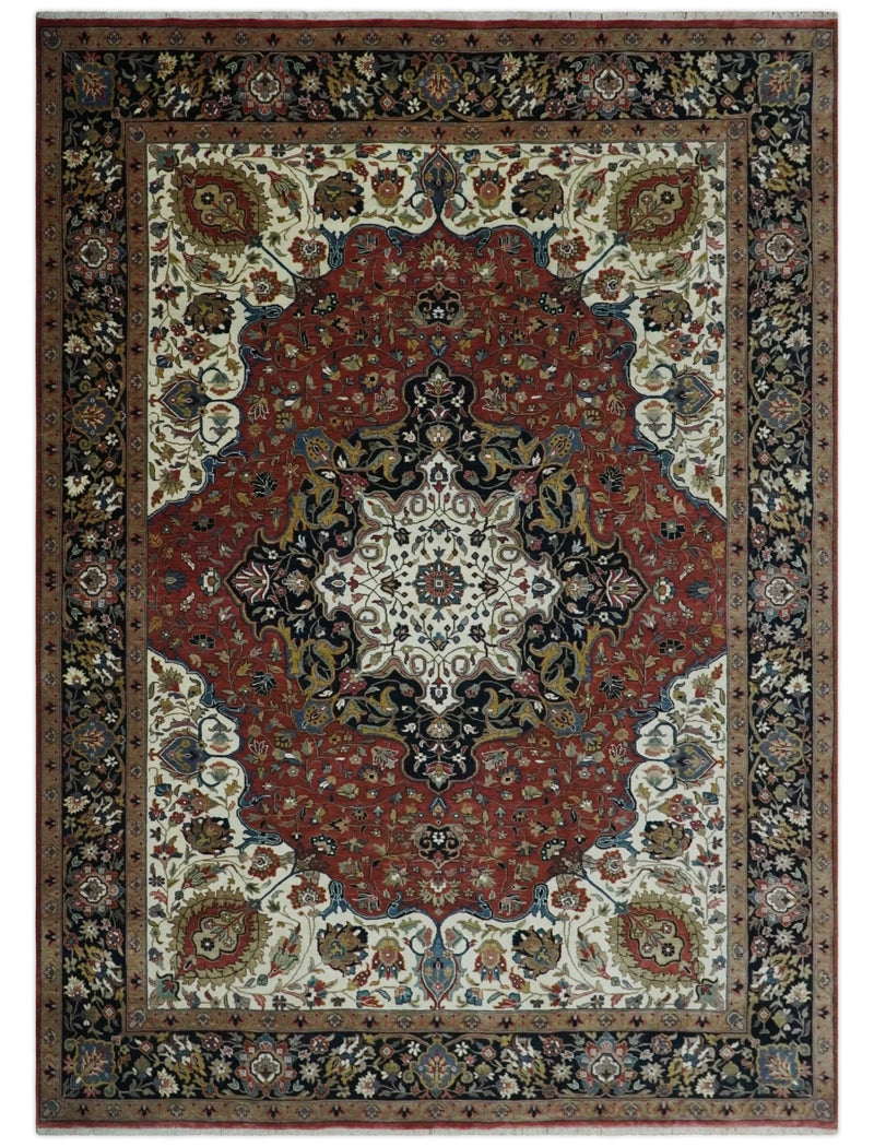 Fine Hand Knotted Brown, Ivory and Black 8x10 and 10x14 Traditional Wool Rug - The Rug Decor