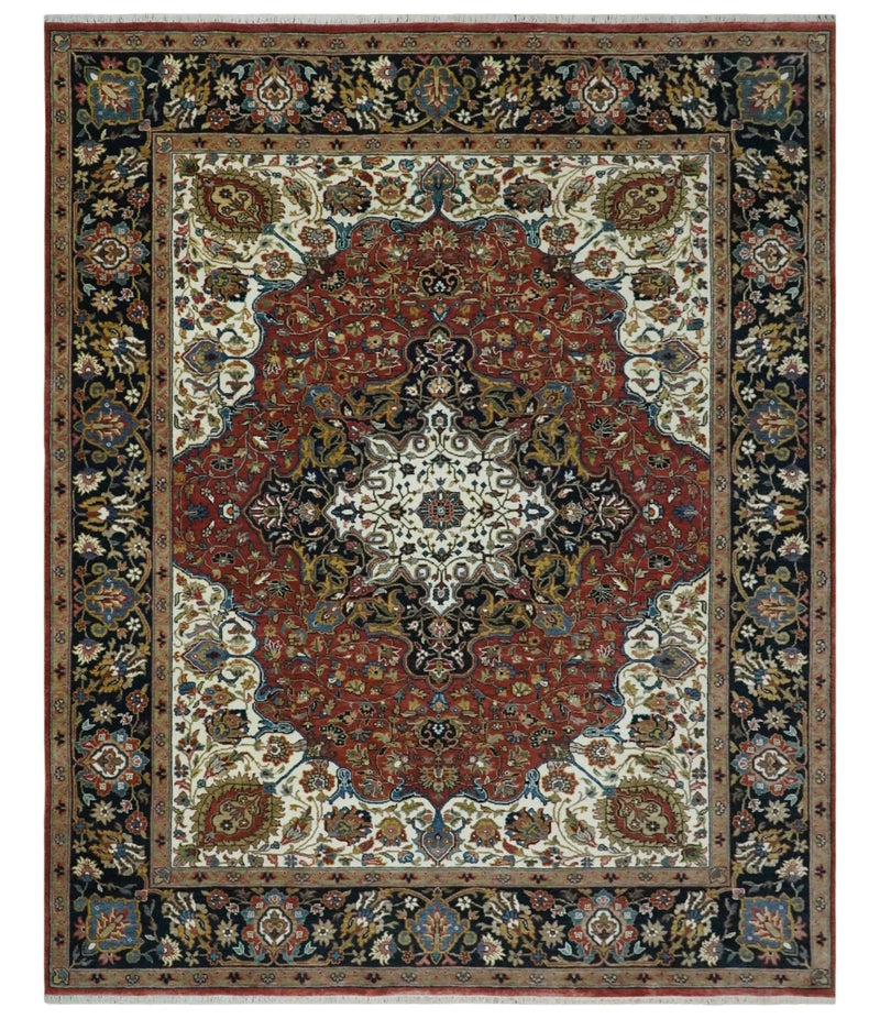 Fine Hand Knotted Brown, Ivory and Black 8x10 and 10x14 Traditional Wool Rug - The Rug Decor