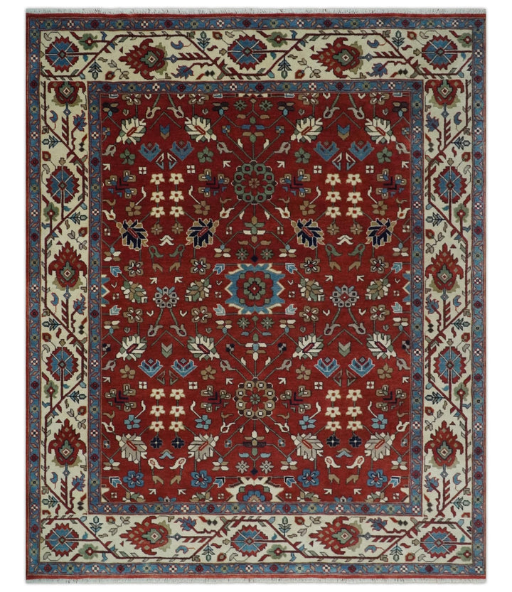 Fine Hand Knotted Rust and Ivory 8x10 and 9x12 Traditional Wool Area Rug - The Rug Decor