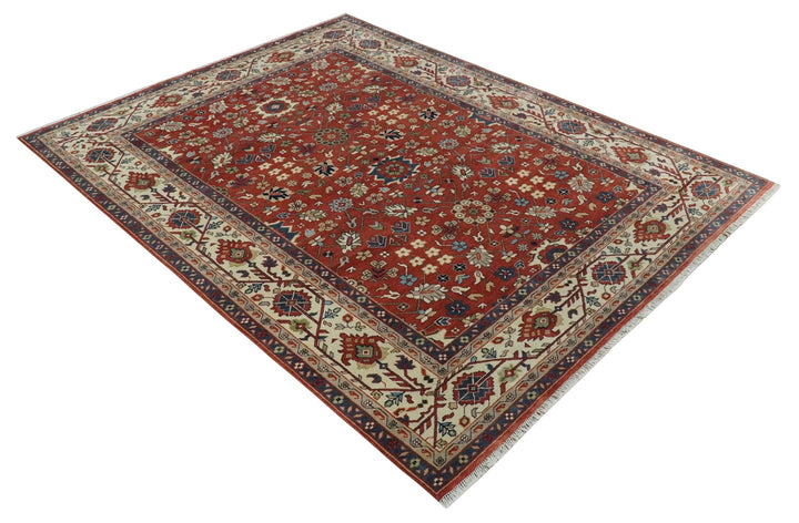 Fine Hand Knotted Rust and Ivory 9x12 Traditional Wool Area Rug - The Rug Decor