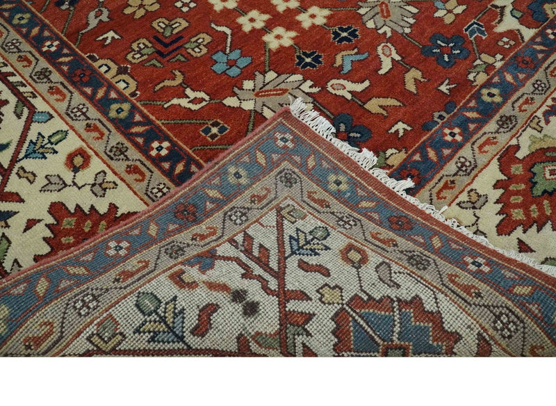 Fine Hand Knotted Rust and Ivory 9x12 Traditional Wool Area Rug - The Rug Decor