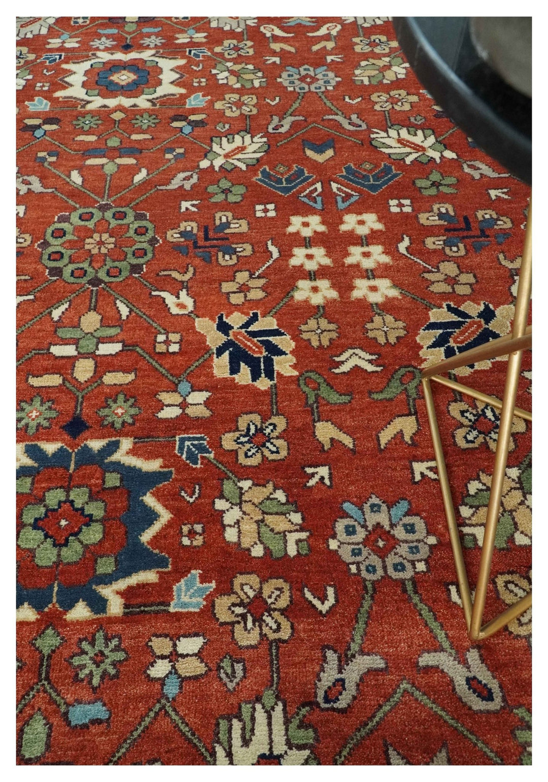 Fine Hand Knotted Rust and Ivory 9x12 Traditional Wool Area Rug - The Rug Decor