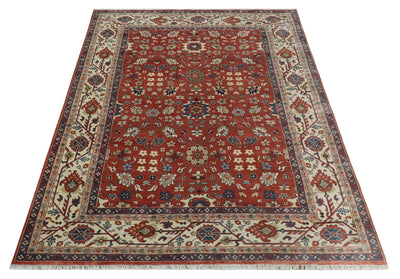 Fine Hand Knotted Rust and Ivory 9x12 Traditional Wool Area Rug - The Rug Decor