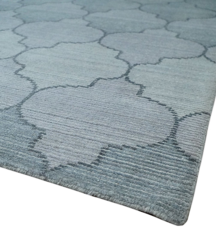 Fine Hand Loomed 8x10 Silver, Gray and Charcoal Geometrical Modern Geometric Trellis Art Silk Area Rug | AE18810 - The Rug Decor