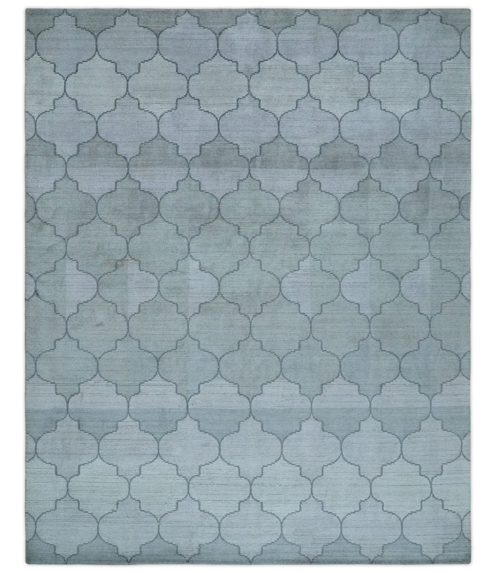 Fine Hand Loomed 8x10 Silver, Gray and Charcoal Geometrical Modern Geometric Trellis Art Silk Area Rug | AE18810 - The Rug Decor