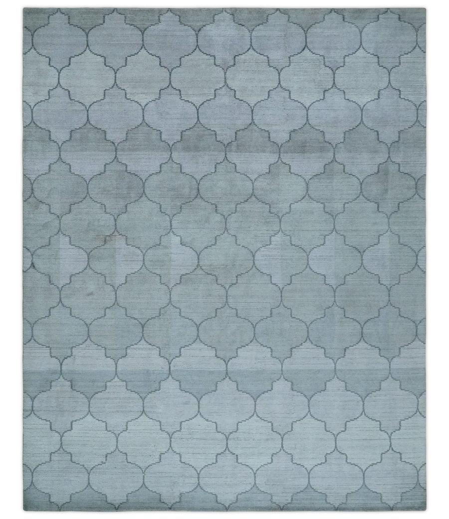 Fine Hand Loomed 8x10 Silver, Gray and Charcoal Geometrical Modern Geometric Trellis Art Silk Area Rug | AE18810 - The Rug Decor