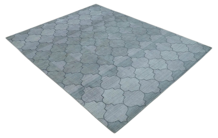 Fine Hand Loomed 8x10 Silver, Gray and Charcoal Geometrical Modern Geometric Trellis Art Silk Area Rug | AE18810 - The Rug Decor