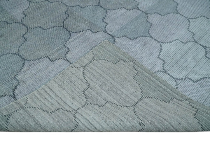 Fine Hand Loomed 8x10 Silver, Gray and Charcoal Geometrical Modern Geometric Trellis Art Silk Area Rug | AE18810 - The Rug Decor