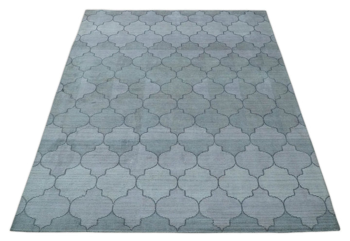 Fine Hand Loomed 8x10 Silver, Gray and Charcoal Geometrical Modern Geometric Trellis Art Silk Area Rug | AE18810 - The Rug Decor