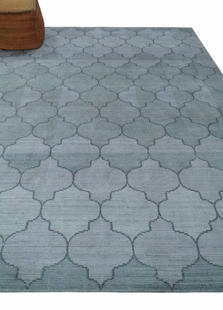 Fine Hand Loomed 8x10 Silver, Gray and Charcoal Geometrical Modern Geometric Trellis Art Silk Area Rug | AE18810 - The Rug Decor