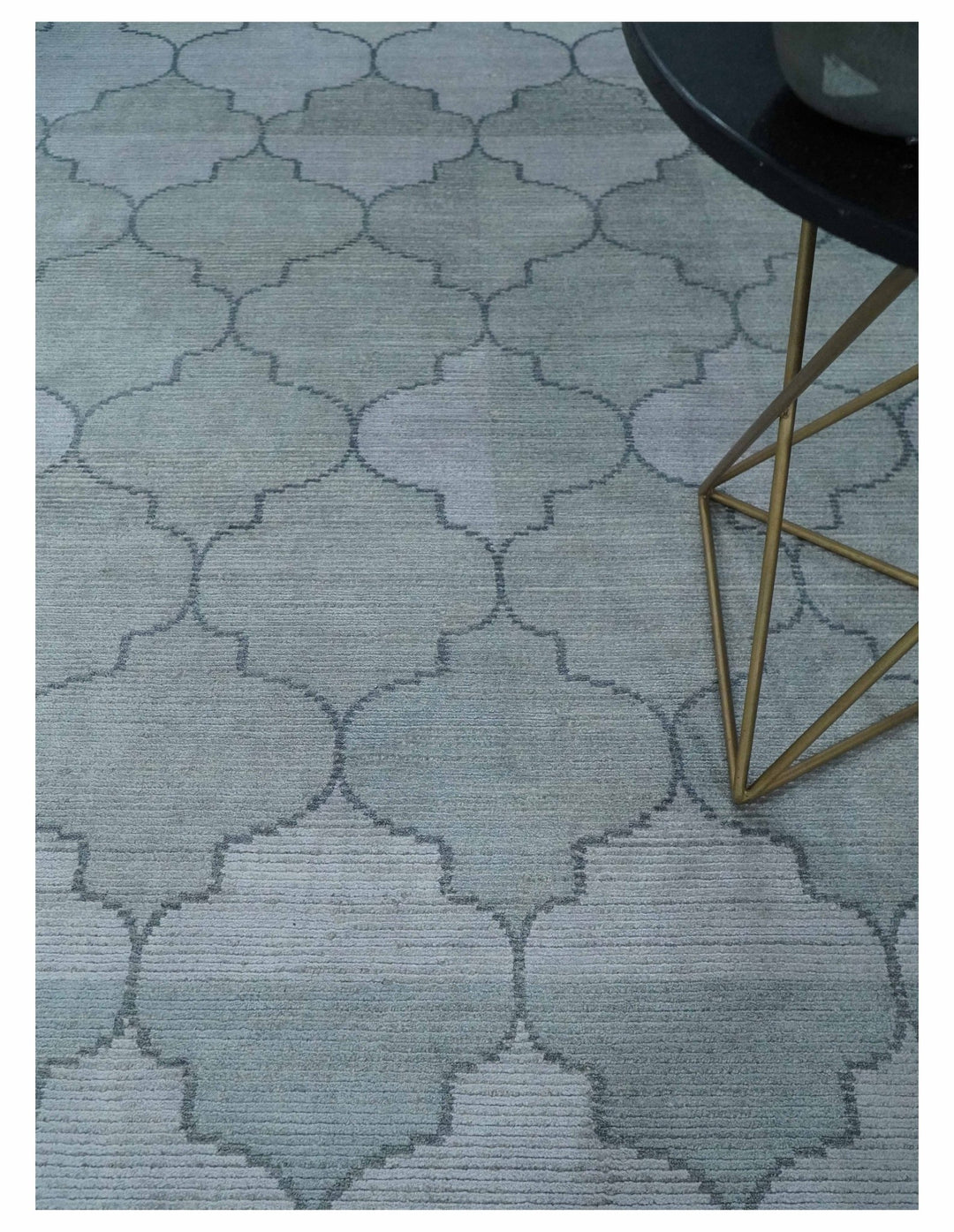 Fine Hand Loomed 8x10 Silver, Gray and Charcoal Geometrical Modern Geometric Trellis Art Silk Area Rug | AE18810 - The Rug Decor