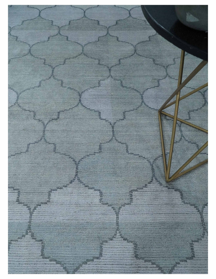 Fine Hand Loomed 8x10 Silver, Gray and Charcoal Geometrical Modern Geometric Trellis Art Silk Area Rug | AE18810 - The Rug Decor