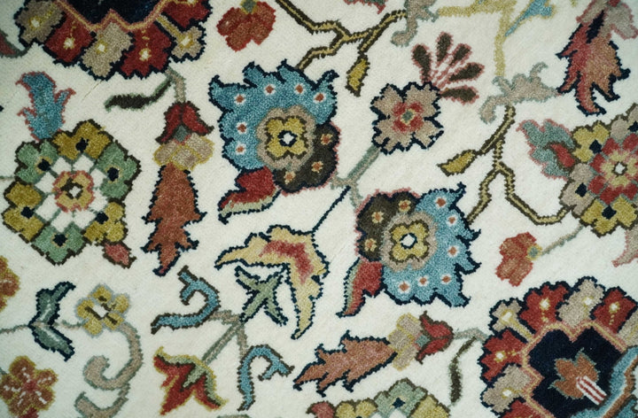 Fine Knots Ivory and Brown 8x10 Hand knotted Traditional Floral Wool Area Rug - The Rug Decor