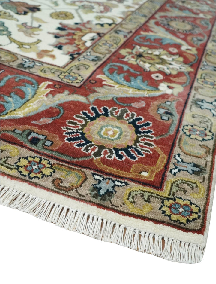 Fine Knots Ivory and Brown 8x10 Hand knotted Traditional Floral Wool Area Rug - The Rug Decor