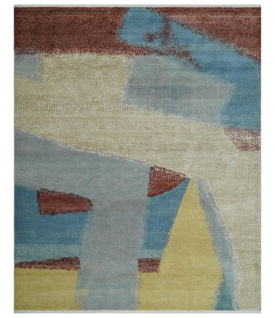 Fine Modern Geometric 8x10 Hand Knotted Multicolor Abstract Wool Area Rug, Kids, Living Room and Bedroom Rug | AC46810 - The Rug Decor