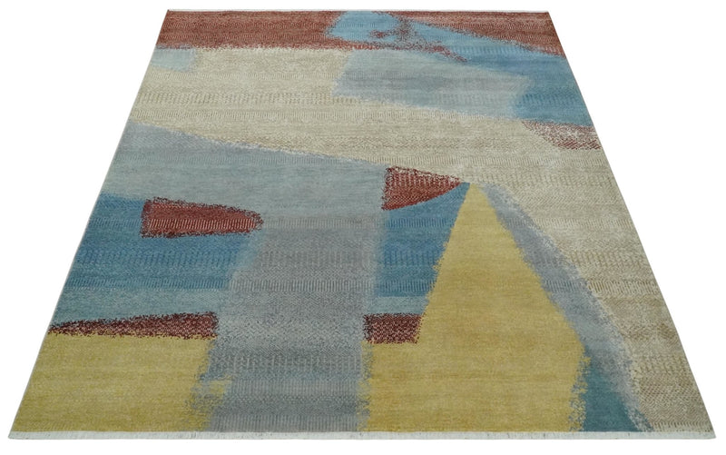 Fine Modern Geometric 8x10 Hand Knotted Multicolor Abstract Wool Area Rug, Kids, Living Room and Bedroom Rug | AC46810 - The Rug Decor