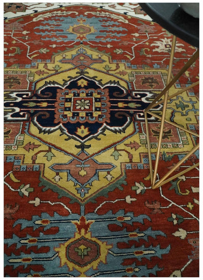 Fine Olive, Brown and Blue Traditional Floral Hand knotted look 8x10 wool Area Rug - The Rug Decor