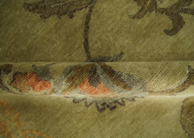 Fine Oriental Floral Hand knotted Olive and Gold 8x10 wool Area Rug - The Rug Decor
