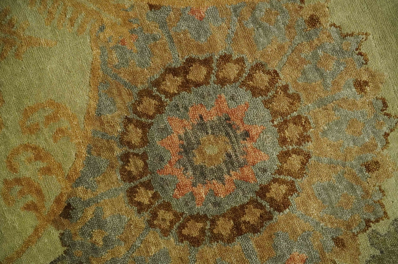 Fine Oriental Floral Hand knotted Olive and Gold 8x10 wool Area Rug - The Rug Decor