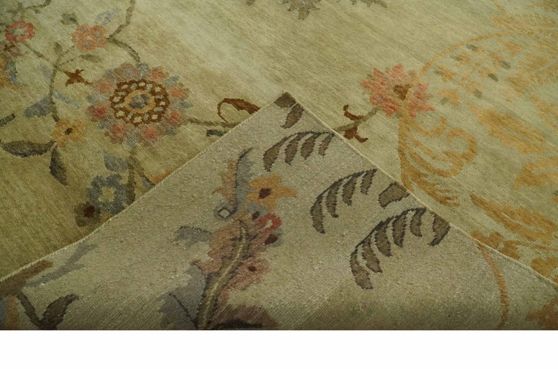 Fine Oriental Floral Hand knotted Olive and Gold 8x10 wool Area Rug - The Rug Decor