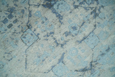 Fine Real Silk 8x10 Hand Knotted Aqua, Camel and Charcoal Antique Traditional Rug - The Rug Decor