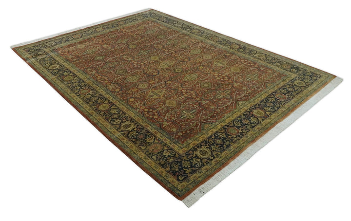 Fine Serapi Hand Knotted 9x12 Rust, Charcoal and Beige Traditional Antique Wool Area Rug - The Rug Decor