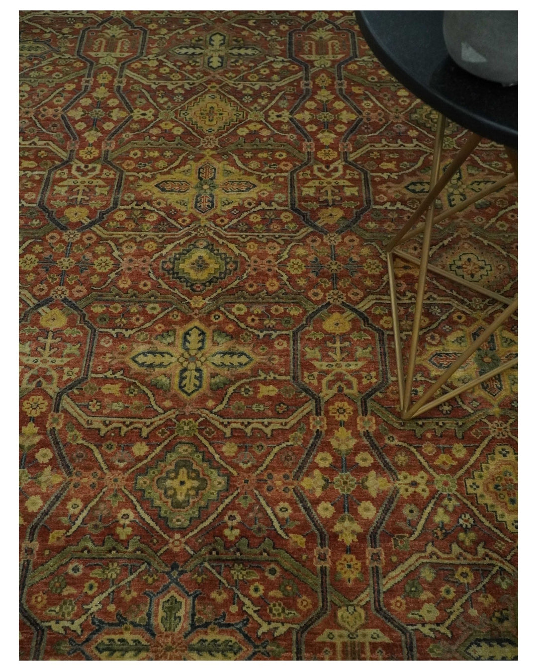 Fine Serapi Hand Knotted 9x12 Rust, Charcoal and Beige Traditional Antique Wool Area Rug - The Rug Decor
