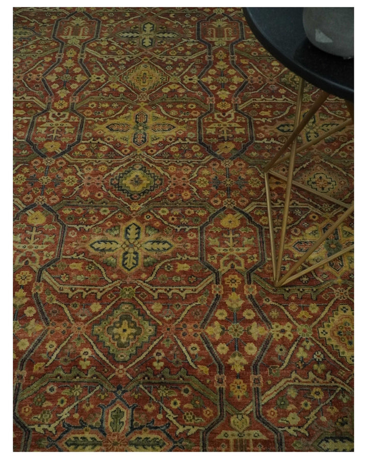 Fine Serapi Hand Knotted 9x12 Rust, Charcoal and Beige Traditional Antique Wool Area Rug - The Rug Decor