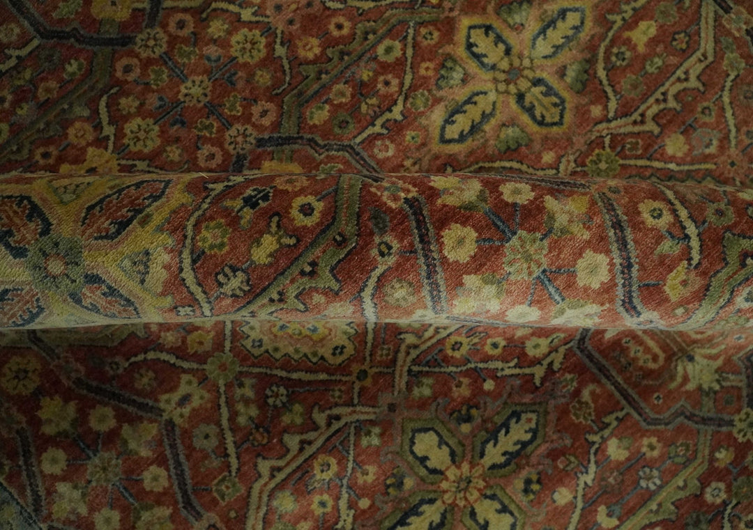 Fine Serapi Hand Knotted 9x12 Rust, Charcoal and Beige Traditional Antique Wool Area Rug - The Rug Decor