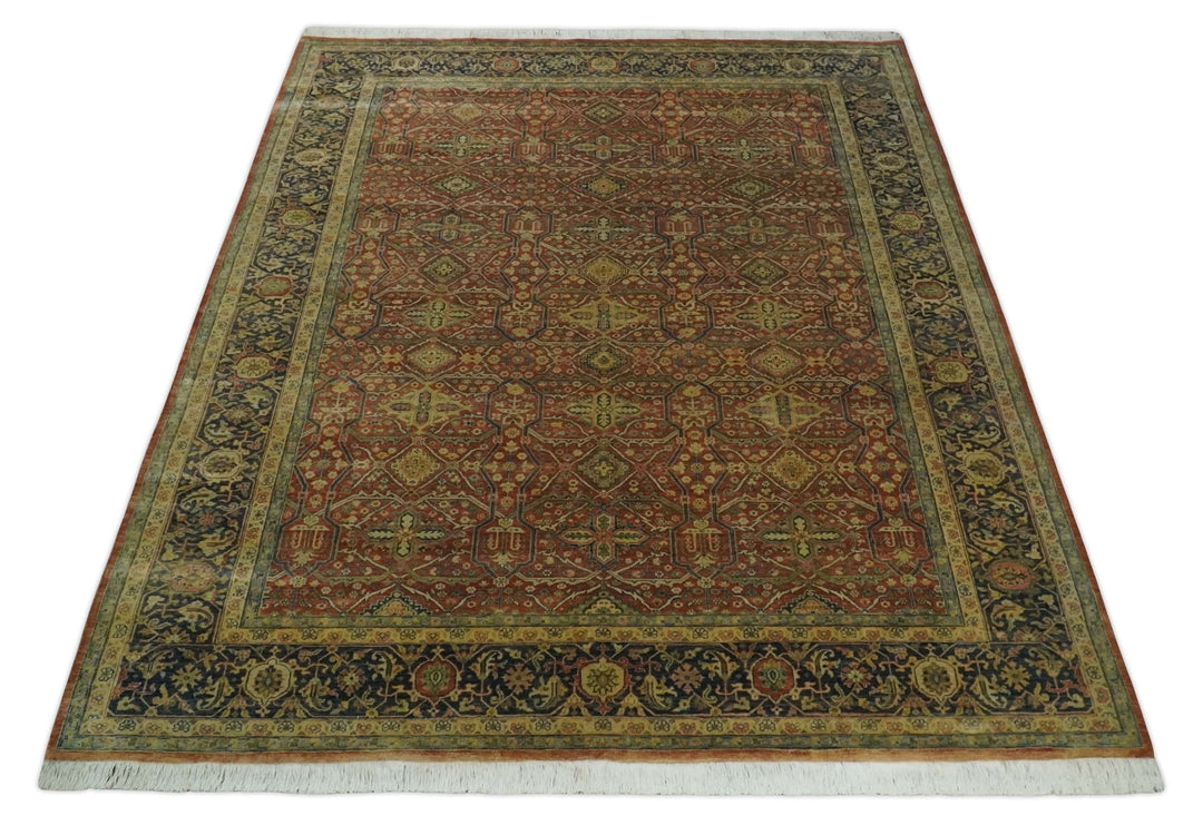 Fine Serapi Hand Knotted 9x12 Rust, Charcoal and Beige Traditional Antique Wool Area Rug - The Rug Decor